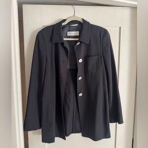 MaxMara Blazer Jacket Virgin Wool Pinstripe Navy Blue Button Front Women’s Sz 8